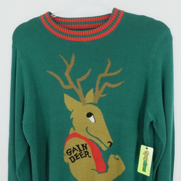 Tipsy Elves Ugly Christmas Sweater Mens Extra Large Green Deer Gains Funny - Picture 6 of 10